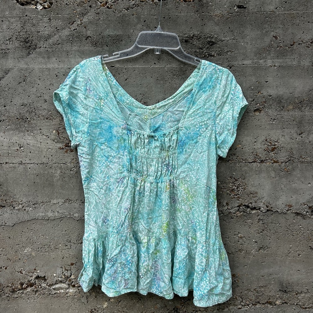Women's Floral Baby doll Blouse Fairy Boho Aquamarine H20 Mermaid Vacation Beach